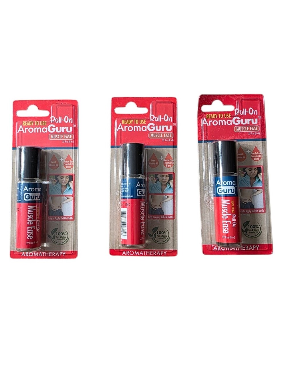 3 Aroma Guru Roll-On Muscle Ease Aromatherapy — Red